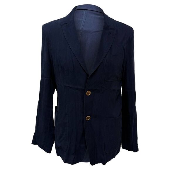Giorgio Armani Single-Breasted Blazer with Pockets in Navy Blue Cotton